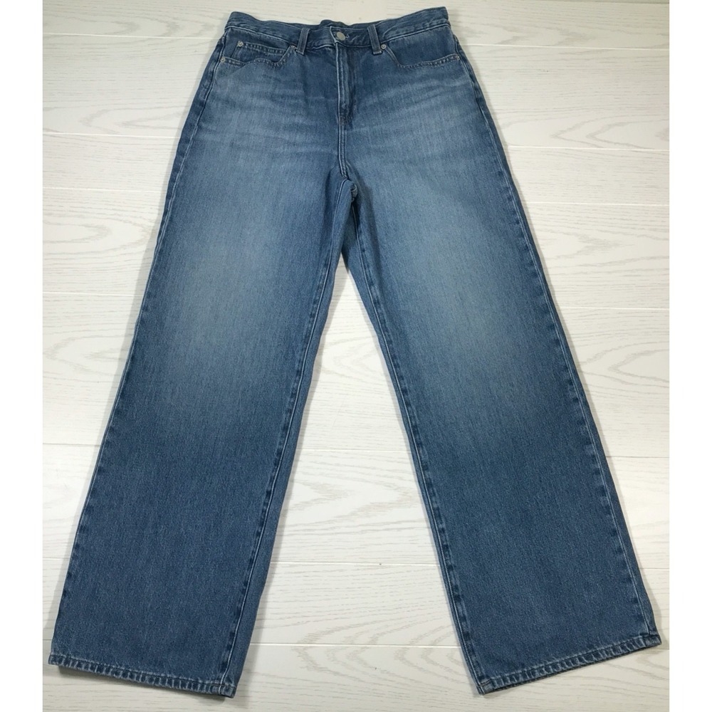 Uniqlo Wide Straight High Rise Jeans Women's 28 Blue Cotton Denim Boho Retro